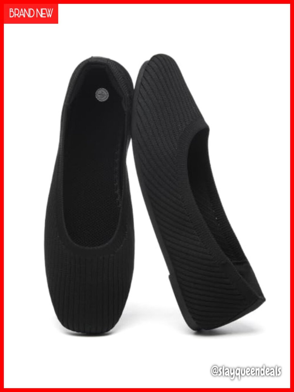 Women's Square Toe Ballet Flats Breathable Knit Slip On Dress Shoes